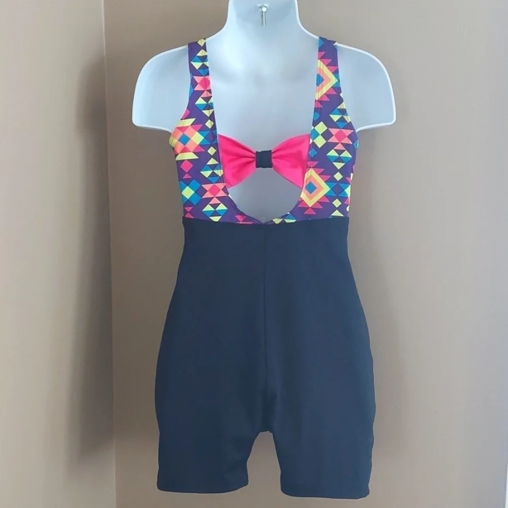 Circo bow Leotard Dance Gymnastics Cheer - multicolor black pink - sz S (6/6X)